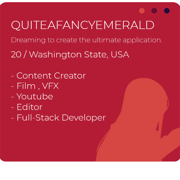 Introducing QuiteAFancyEmerald - an amateur nerd, aspiring filmmaker, content creator, and full-stack developer based in the USA. At age 18, QuiteAFancyEmerald excels in visual effects, UX design, and video editing. Explore web development and creative projects that showcase a unique perspective and passion for storytelling through media. Join the journey of growth and creativity in the digital space.
